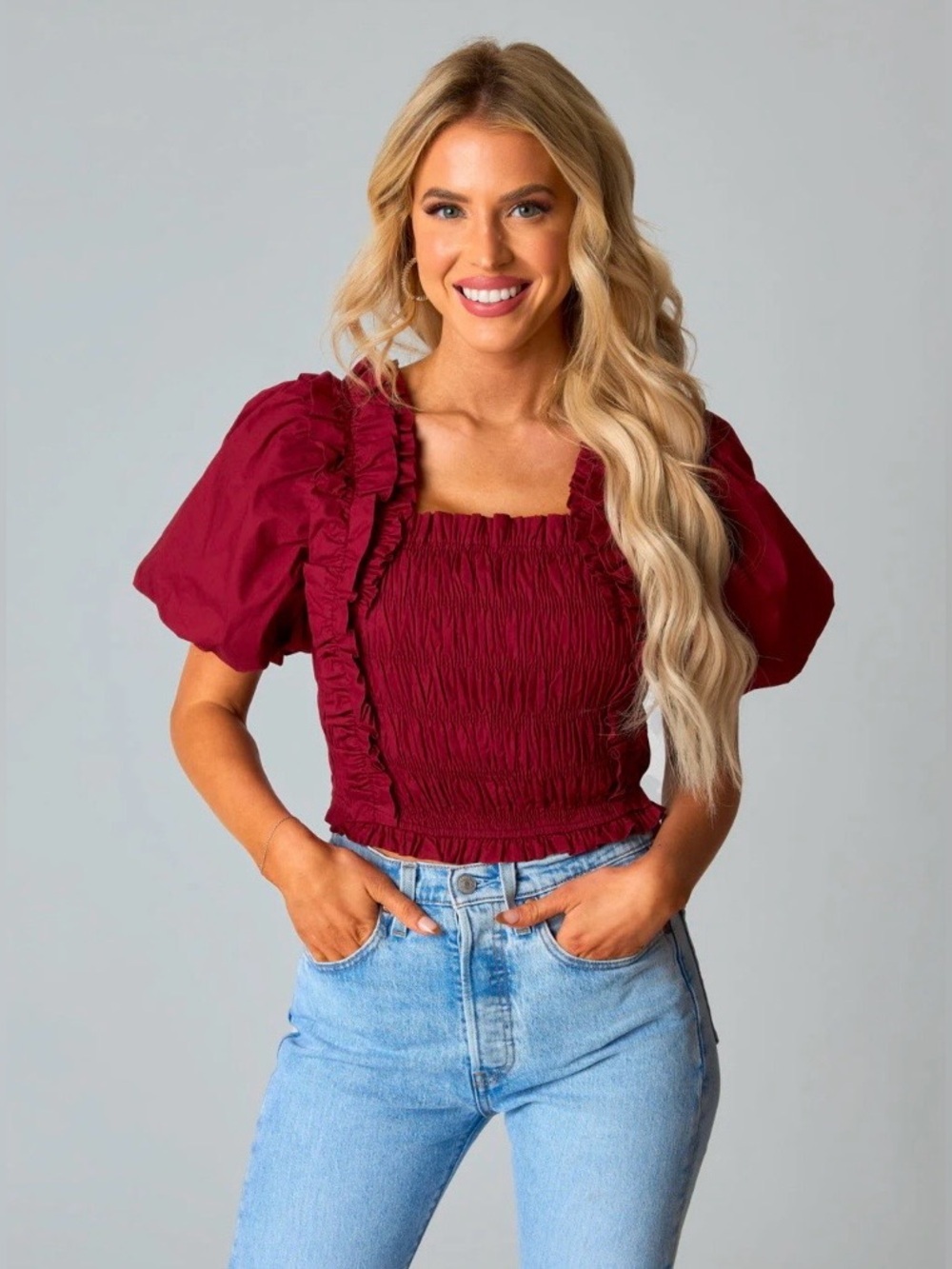 Flounce & Frill Top - Maroon